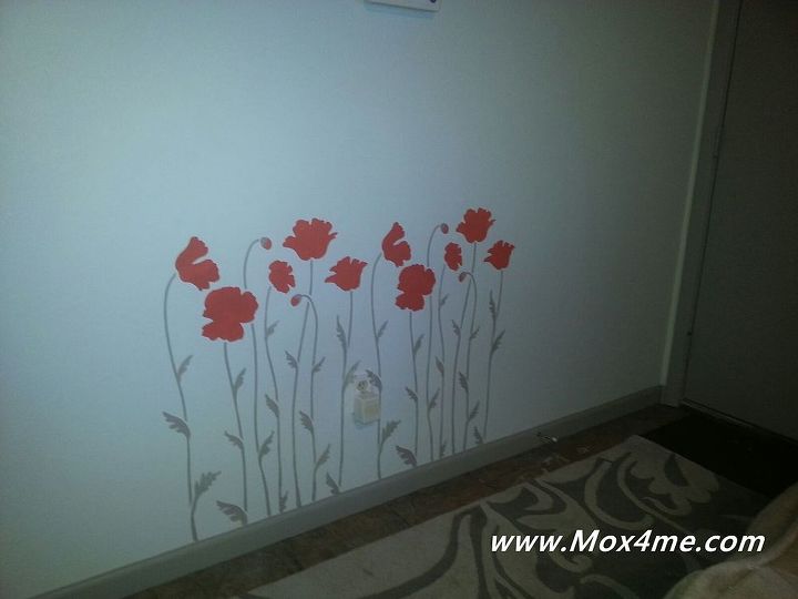 wall stencil happy poppy flowers, painting, wall decor, Poppy Flower stencil on Entry Hall