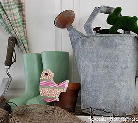 spring mantel, seasonal holiday d cor, Antique watering can with bunny and Washi Tape Bird