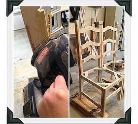 diy chair bench, painted furniture, repurposing upcycling, woodworking projects, Sanding them down after primer