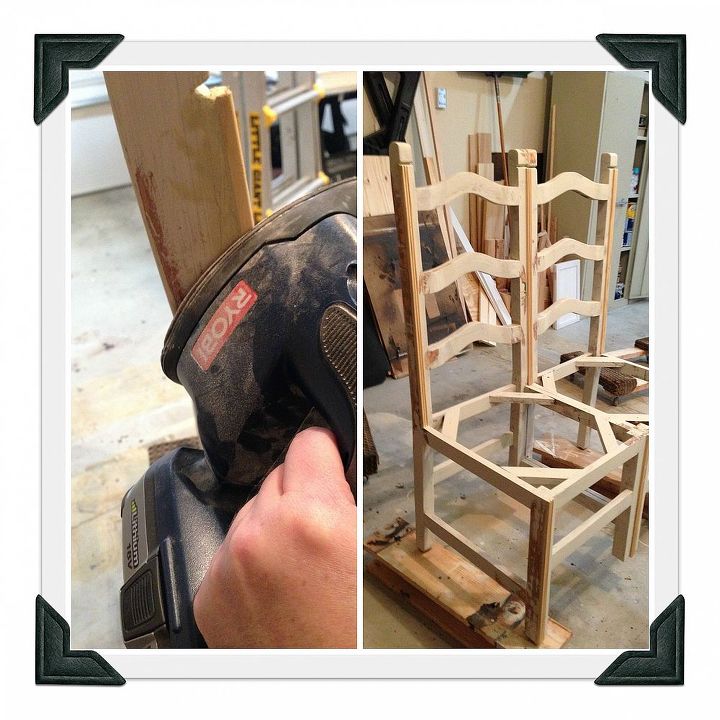 diy chair bench, painted furniture, repurposing upcycling, woodworking projects, Sanding them down after primer