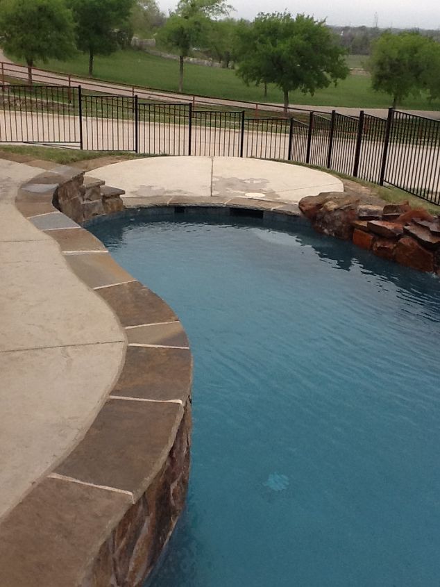 how do we landscape around our pool, landscape, pool designs, The cement on the end is going to have 2 lounge chairs It does have a 2 foot garden area surrounding this area that we need to figure out what to plant so you can lay there As you can see more street view