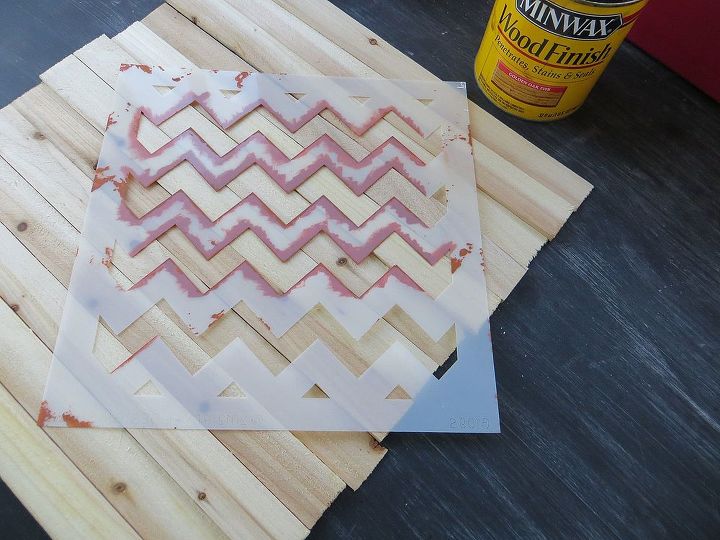 chevron american flag, crafts, patriotic decor ideas, seasonal holiday decor, Use wood shims and a stencil to make this 4th of July Chevron American Flag