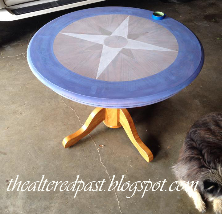 diy compass table from yard sale find, chalk paint, painted furniture