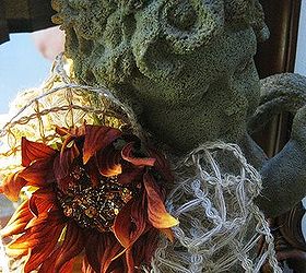 glittering acorns add a little bling to your fall decor, crafts, decoupage, seasonal holiday decor, A little more Bling sequined Sunflower accent and Burlap Ribbon from Hobby Lobby