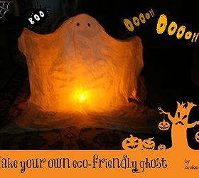 make a spooky but eco friendly ghost for halloween, crafts, halloween decorations, seasonal holiday decor, You can use any kind of light under this ghost except candles That wouldn t be good