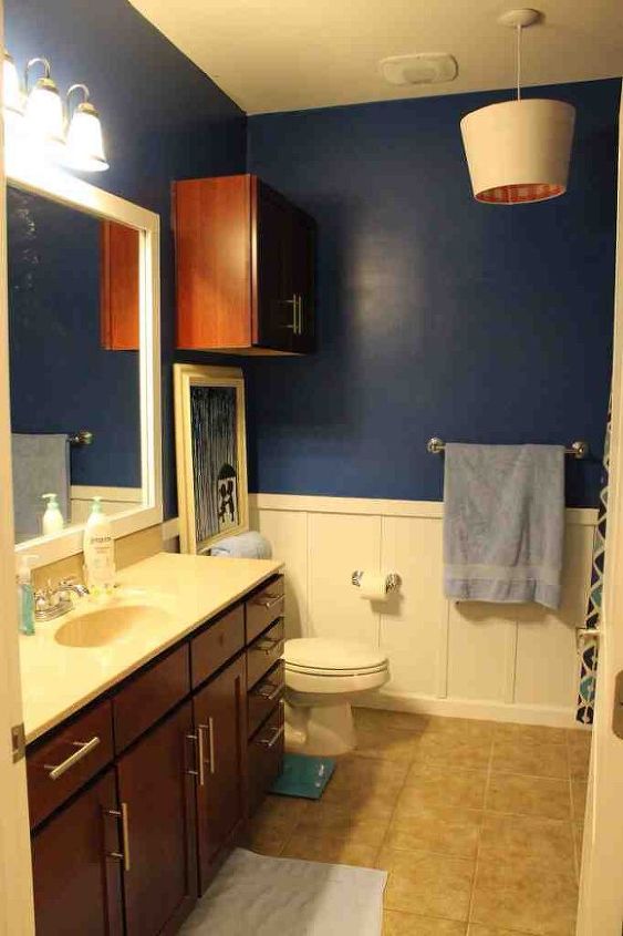 board and batten and blue bathroom, bathroom ideas, home decor, wall decor, board batten in the bathroom