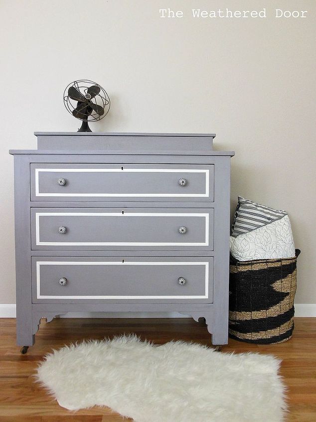 a plum grey dresser with modern lines, painted furniture, After painted in a gorgeous custom mix plum grey color
