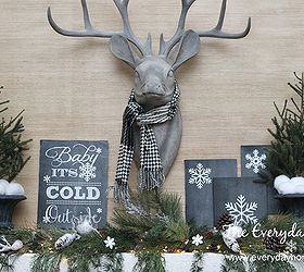 an easy winter mantel and 5 free winter printables, fireplaces mantels, home decor, seasonal holiday decor, My Winter Mantel featuring Mr Buck