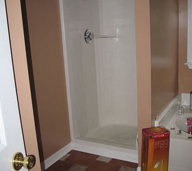 master bathroom makeover on a budget, bathroom ideas, home decor, BEFORE old shower door was GOLD