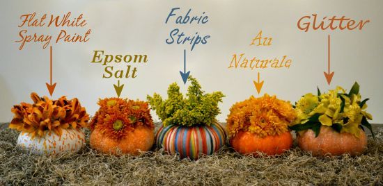miniature pumpkin vases, container gardening, crafts, decoupage, flowers, gardening, painting, Mini pumpkin vases decorated five different ways