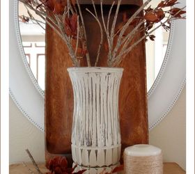 makeover plain glass by painting amp distressing, crafts, home decor, shabby chic, Fall theme with natural backdrop