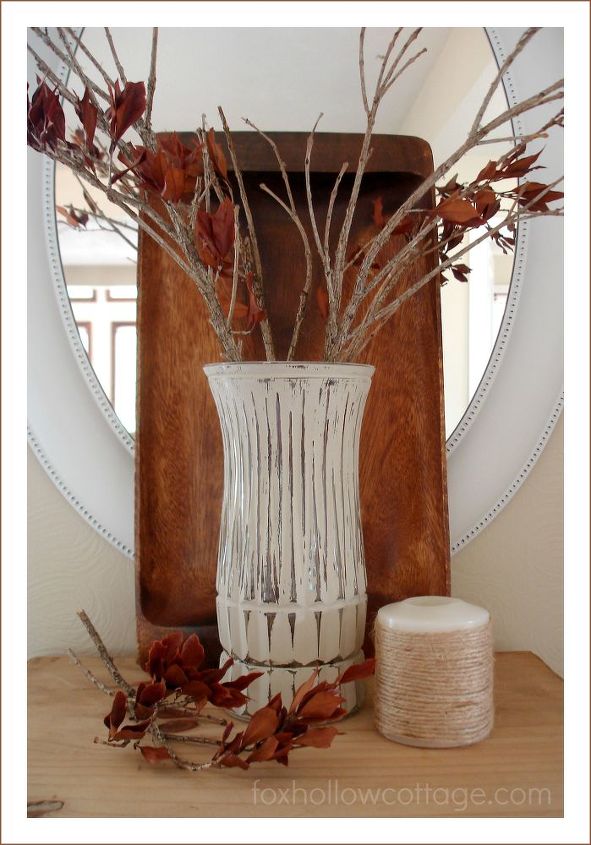 makeover plain glass by painting amp distressing, crafts, home decor, shabby chic, Fall theme with natural backdrop