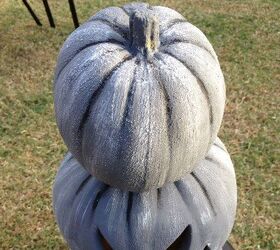 painted cheap plastic pumpkins to look like stone, crafts, seasonal holiday decor, Close up of the final touches