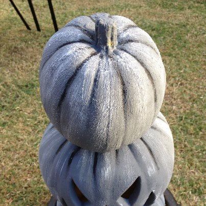painted cheap plastic pumpkins to look like stone, crafts, seasonal holiday decor, Close up of the final touches