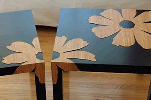 how to decorate a table with a veneer design, painted furniture, woodworking projects, Veneer Flowers