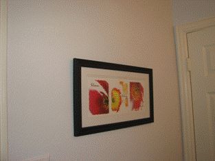 bathroom remodel, new art work on newly textured and painted wall