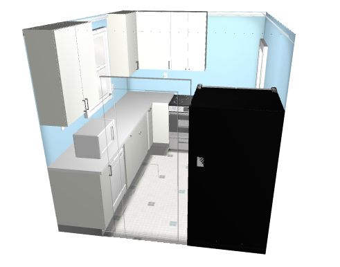 my husband and i live in an 1950 ranch home with an awkward 8 4 x 10 6 kitchen that, home improvement, kitchen design, 3D rendering from northeast looking towards west wall