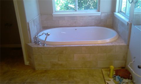 this is a recent bathroom remodel i finished it is a mixture of different travertine, Finished Tub