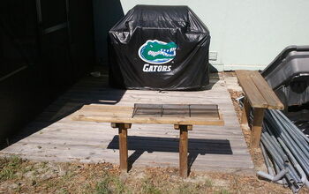 My wife built this with benches for our BBQ off the screen porch. Cost much less than concrete.  Here first project.
