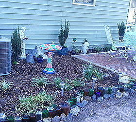 my husband and i finally finished the backyard used bricks from craigslist, decks, gardening, outdoor furniture, outdoor living, painted furniture, repurposing upcycling