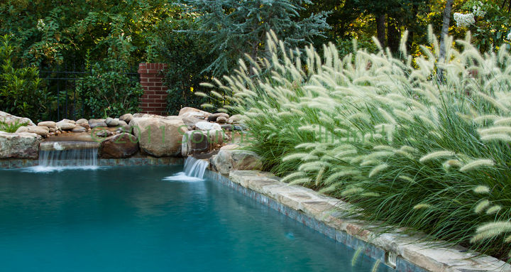 with the cold weather fast approaching and the possibility of snow flurries tonight, decks, gardening, outdoor living, pool designs, Looking across the swimming pool towards the waterfall we built