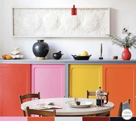 taste the rainbow 6 ways to color block your home, home decor, painted furniture, Color Blocking Kitchen Cabinets