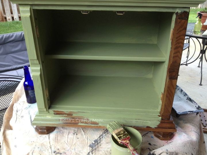 repurposed nightstand, chalk paint, painted furniture, During painting I used latex satin paint and about 1 4 cup of plaster of paris added to 1 2 of the quart of paint You can add some water to thin a bit It takes 2 coats but covers everything No priming needed