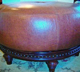 painted leather ottoman, painted furniture, Ottoman before