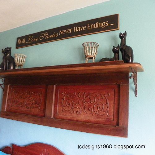 old piano remnants made into an art piece above the bed, repurposing upcycling, shelving ideas, I made the sign too It needed a special saying above it