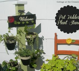 how to turn a wooden stand into a planter with hanging clay pots, gardening