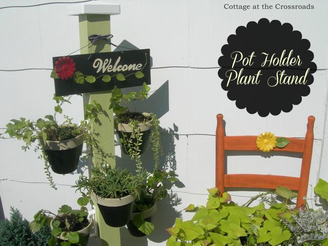 how to turn a wooden stand into a planter with hanging clay pots, gardening