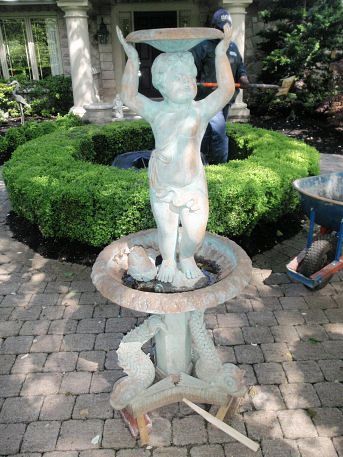 fountainscapes by nj pondguys, gardening, ponds water features, Antique bronze fountain prior to installation on a 75 gal Aquabasin with a Aquascape ultra 750 pump With L E D underwater lighting