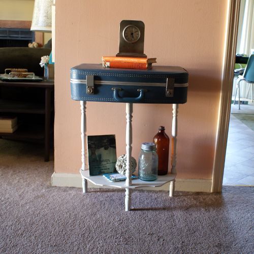 repurposed suitcase table, repurposing upcycling, Repurposed suitcase to table