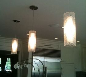 kitchen cabinetry, home decor, kitchen design, kitchen island, Here s a closer look at the lighting this client chose We love it They are on dimmers and give off light similar to candlelight Very fun accent lights