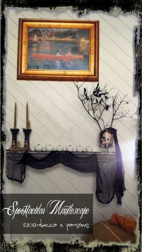 creat a spooktacular halloween mantlescape with no fireplace, crafts, fireplaces mantels, halloween decorations, seasonal holiday decor