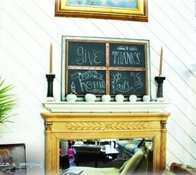 diy thanksgiving day blessings chalk board luxe for less pb knock off tutorial, chalk paint, chalkboard paint, crafts, painting, thanksgiving decorations, DIY Chalk Board over faux mantle decorated for Thanksgiving