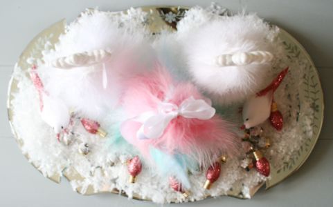 feather trees, crafts, seasonal holiday decor, Feather Trees with Glittered Birds Bulbs and Garland