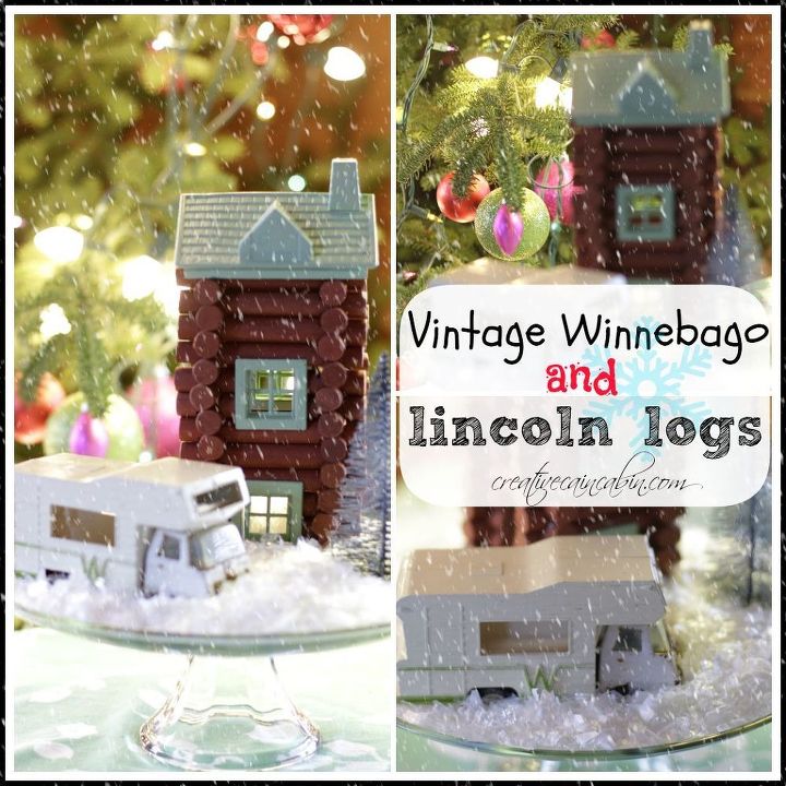 vintage winnebago and lincoln log vignette, christmas decorations, seasonal holiday decor