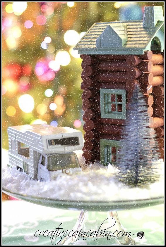 vintage winnebago and lincoln log vignette, christmas decorations, seasonal holiday decor