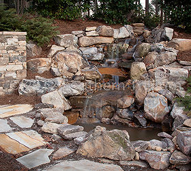 a few photos of a recent installation of ours with the cold weather now here temp, landscape, outdoor living, ponds water features, Closer view of the waterfall and pond