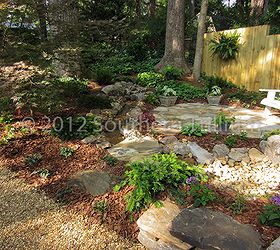 transformation of the backyard for bird lovers, gardening, landscape, outdoor living, ponds water features, The newly installed sitting area with the pondless water feature