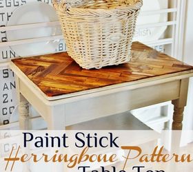 herringbone paint stick tabletop, painted furniture, repurposing upcycling