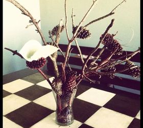 decorating using branches, home decor, Branches and Pinecones spray painted to create a centerpiece