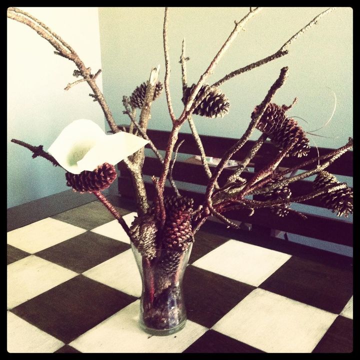 decorating using branches, home decor, Branches and Pinecones spray painted to create a centerpiece
