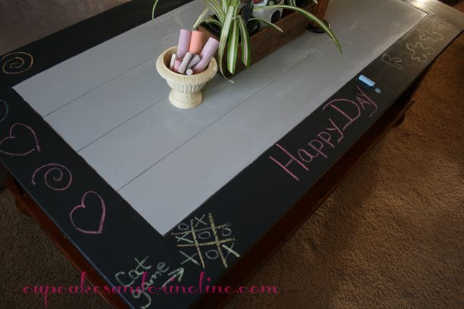 chalkboard coffee table redo from ho hum to fun and functional, chalk paint, chalkboard paint, painted furniture, Fun for the kids and me