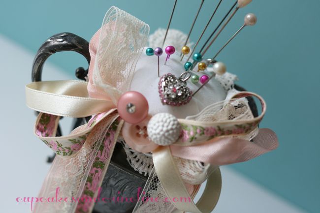 make this vintage shabby chic pin cushion in minutes, crafts, repurposing upcycling