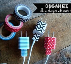Organize drawer full of phone/device chargers with washi tape