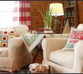 white slipcovered furniture in a log home, home decor, living room ideas, reupholster