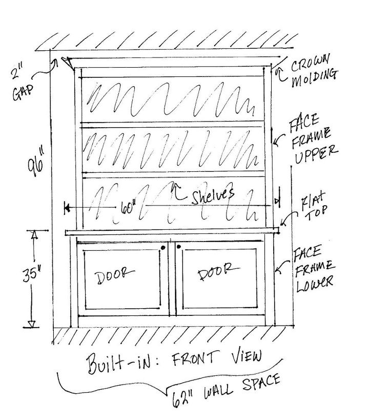 learn how to make custom built ins, diy, kitchen cabinets, woodworking projects, A Front View of our proposed built in