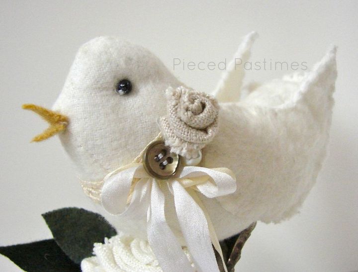 bird pincushion tutorial, crafts, Bird made from brushed cotton and embellished with buttons pearls lace and silk ribbon